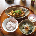 一汁一菜。筍入り大豆ミートの麻婆豆腐、十三穀入りご飯、お味噌汁