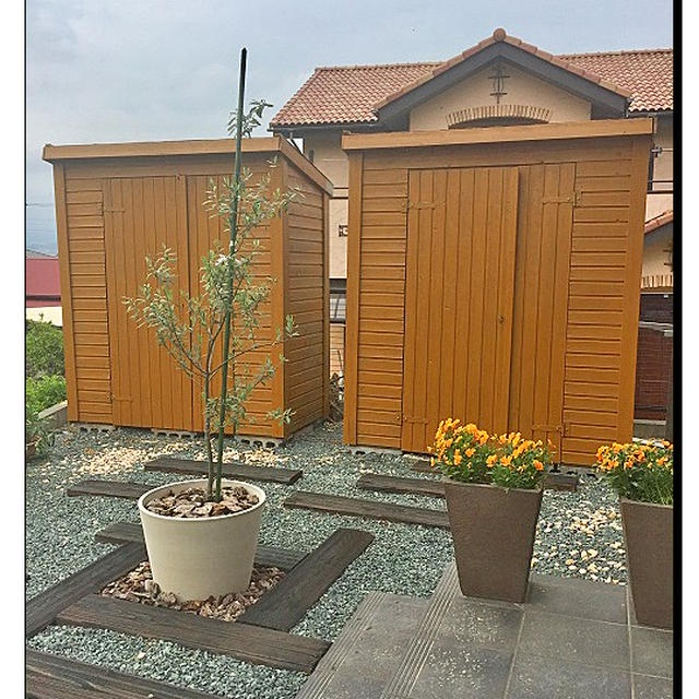 お休み一日目は薪小屋のペンキ塗りやハーブ植えました～♪♪