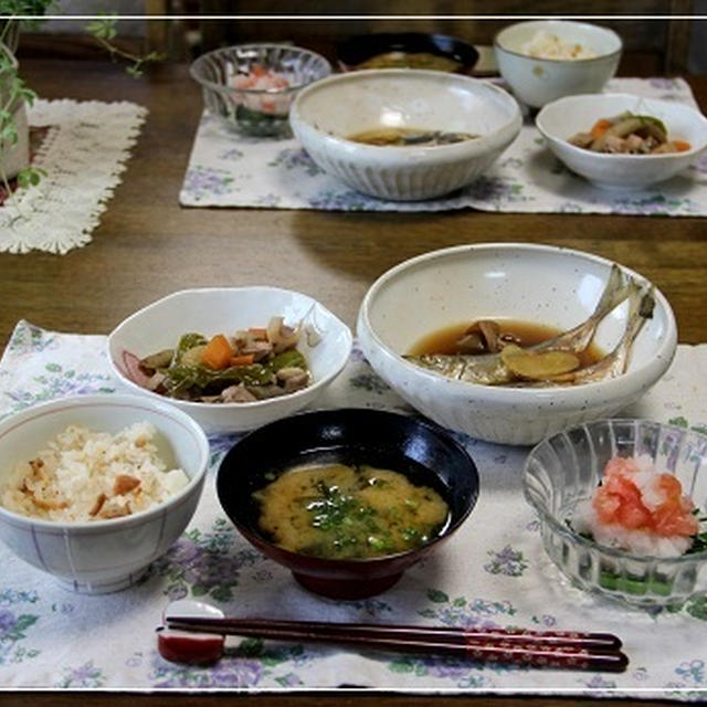 あじの梅干煮＆筑前煮など　きゅうり第１号♪