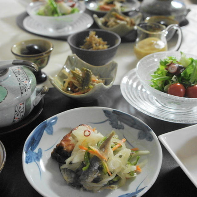 佐土原茄子の美豚巻き　生鮭と豆鯵の南蛮漬け　梅塩麹ドレッシング　その他