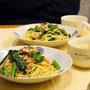 【うちレシピ】菜の花とベーコンのペペロンチーノ風パスタ