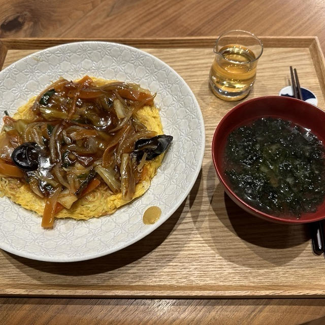 【献立】あんかけ焼きそば、あおさのお味噌汁