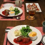 牛肉のきのこロール、トマト煮。娘たちと晩ごはん。