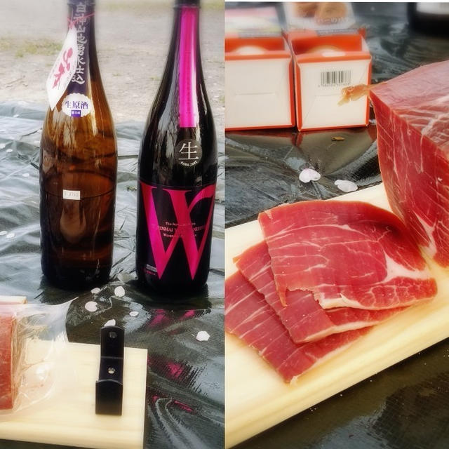 【花見/日本酒】 山本 白神山地湧水仕込 6号酵母/ W 山田錦生 * 生ハム原木ミニサイズ ハモンセラーノ