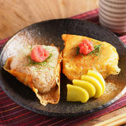パリパリチーズせんべいの明太焼きおにぎり、おかか仕立て