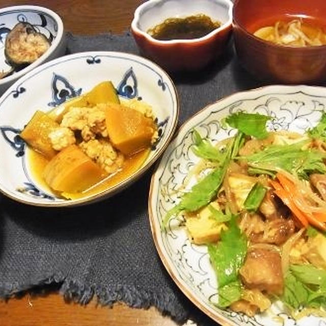通りもん＆厚揚げとモヤシ、豚肉の炒め物