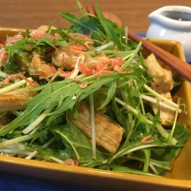 揚げ蓮根と水菜のサラダ