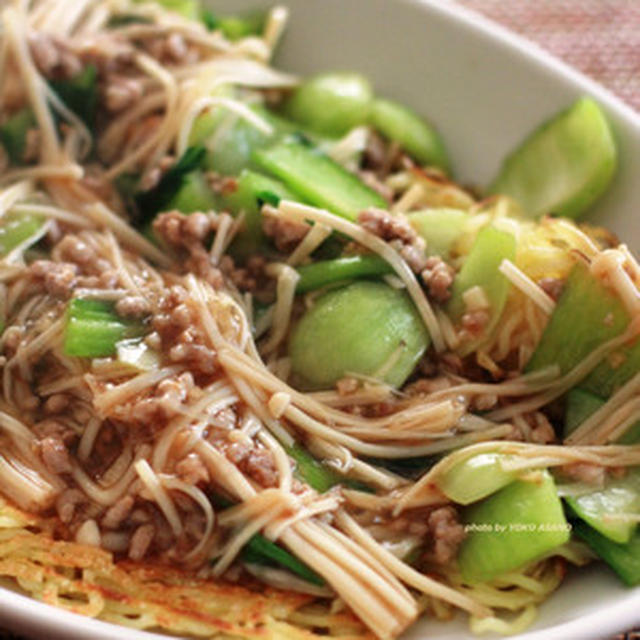 野菜多め、肉少量ですごく満足、「豚ひき肉と野菜のあんかけ焼きそば」