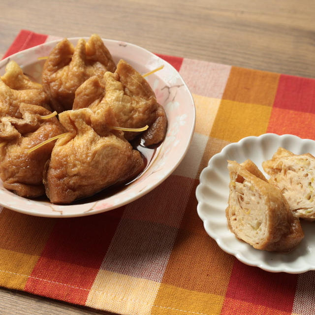 油揚げの肉詰め巾着煮（信田煮）の簡単作り方。レンチン一撃で完成！