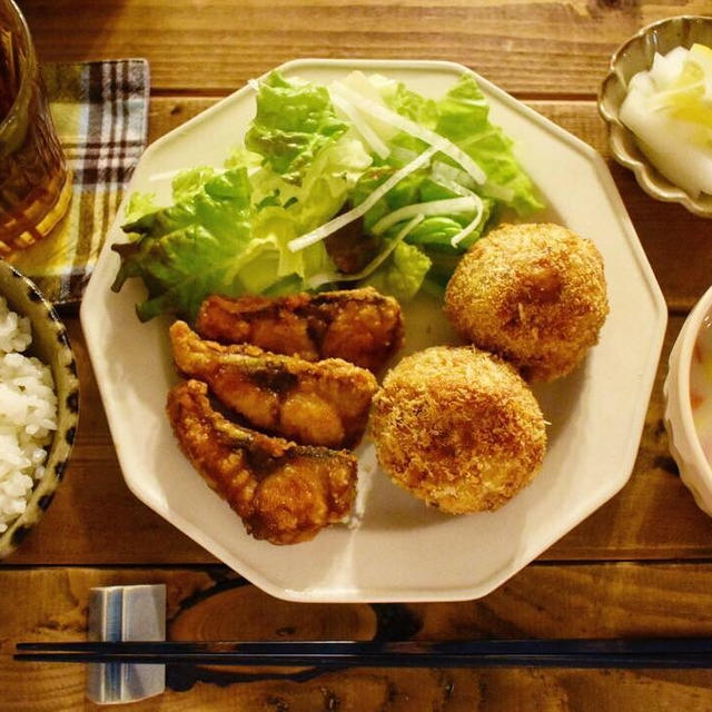 雷が…【おうちごはん＊献立】カレー醤油竜田、さつまいもとベーコンのチャウダー。