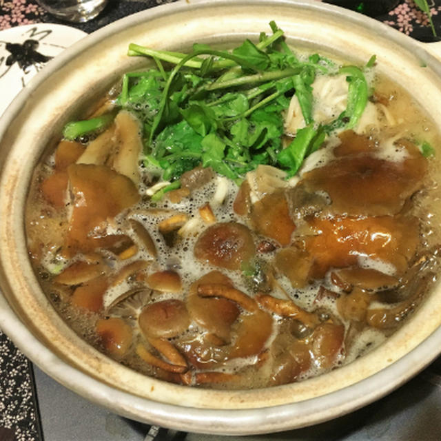 長野旅行の味、きのことクレソン鍋。超シンプルで超美味しい。