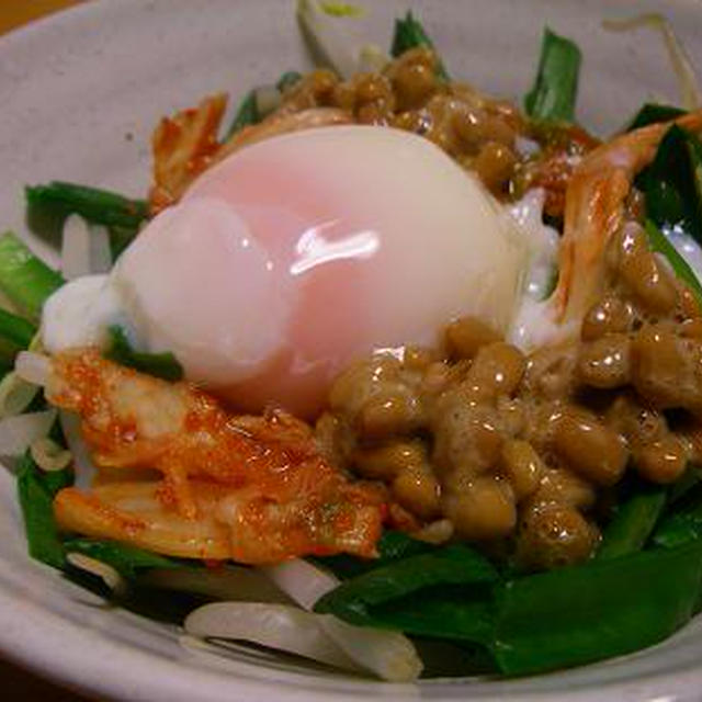 手早く！安く！スタミナ増強！ニラの温たま納豆のっけ
