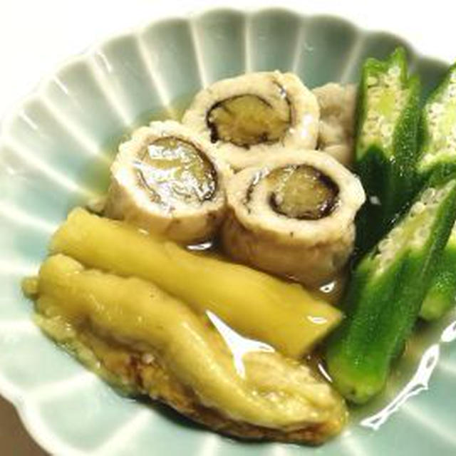 夏小鉢「焼き茄子の鱧巻き」