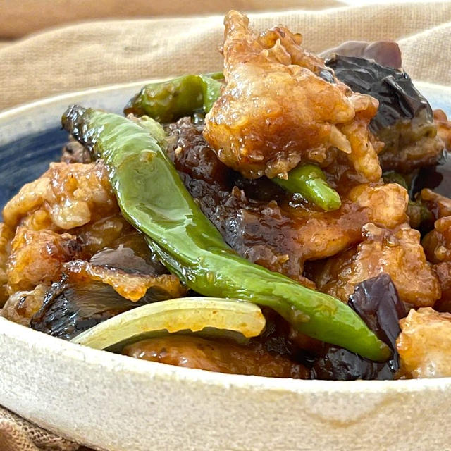 鶏と茄子の甘酢炒め