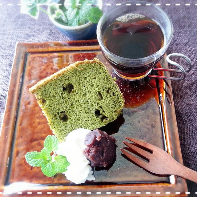 抹茶チョコシフォンケーキ焼いて♡ＣＡＦＥ会しました～～(*^^*)