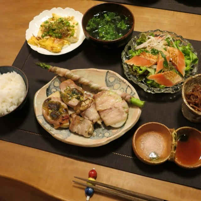 豚竹焼＆いろいろ豚巻の晩ご飯　と　ライラックの花♪