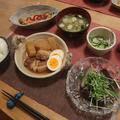 豚バラのポン酢角煮と”令和初茄子”で焼き浸しの晩ご飯　と　ヤマボウシの花♪