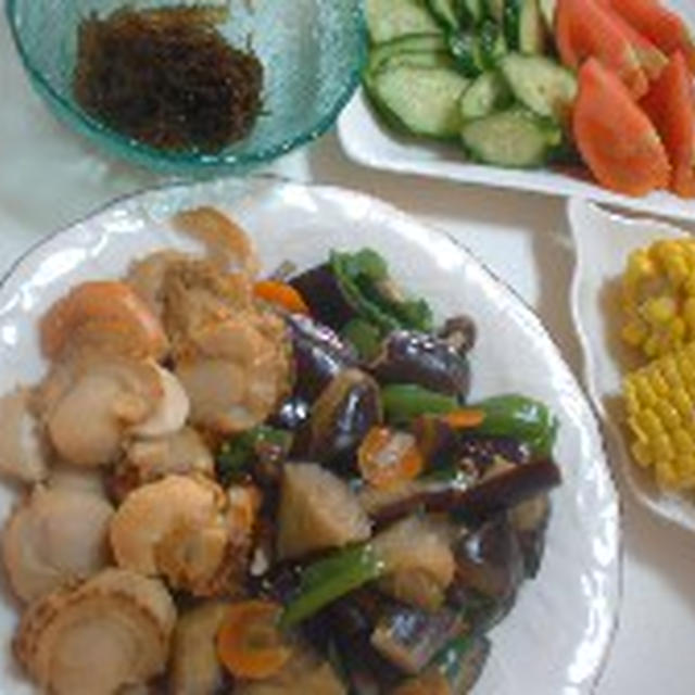 ホタテバター焼き・夏野菜・沖縄モズク