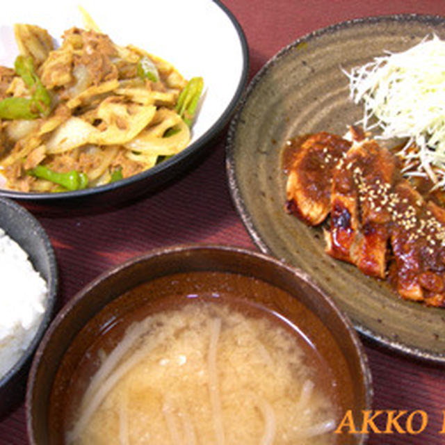 レンコンとツナのカレー炒め