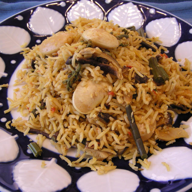 白花豆とワラビのインド風味噌ご飯