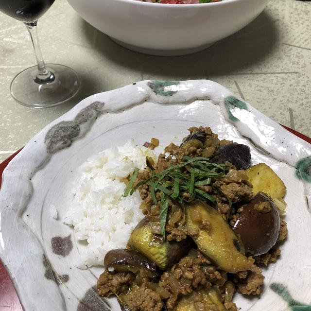 今日の料理♡ナスとひき肉のドライカレー