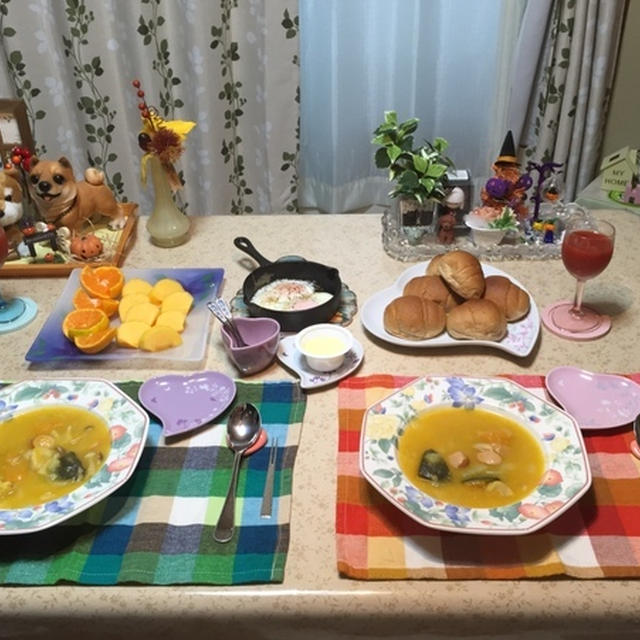 チーズフォンデュと芋栗カボチャ入りシチュー