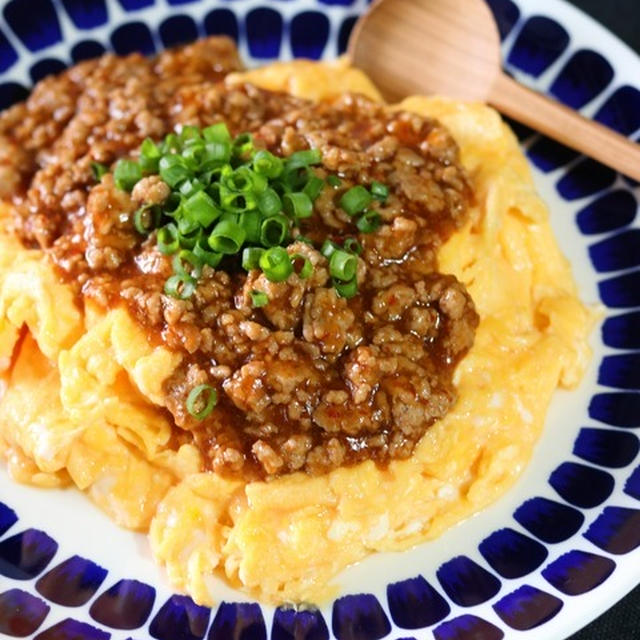 《レシピ》ふわふわたまごのひき肉あんかけ。