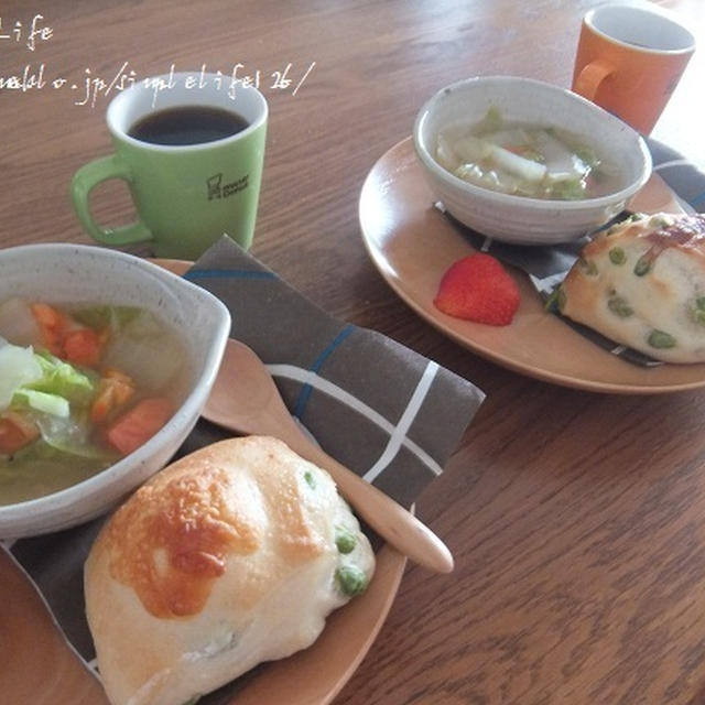 今朝の朝ごはん☆白菜スープとリュスティック
