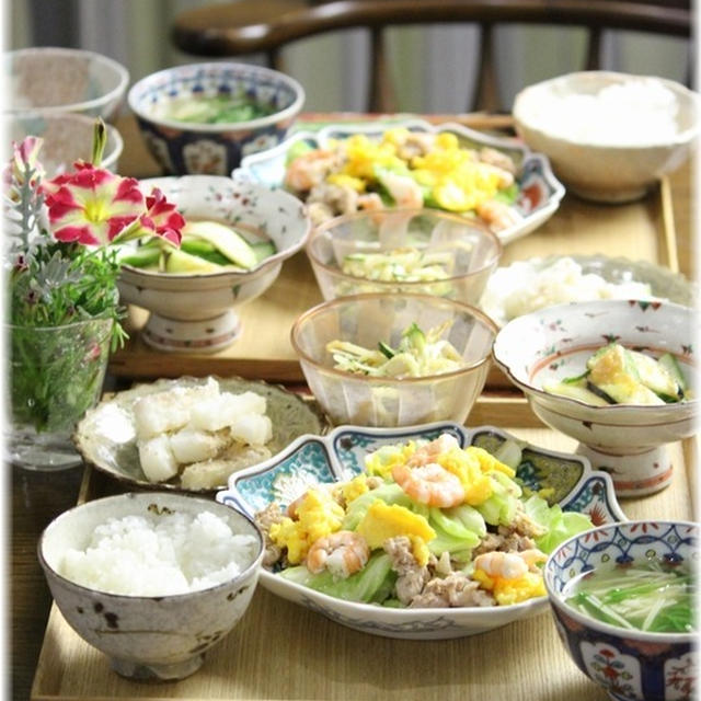 【レシピ】豚肉のおかか玉子炒め。　と　献立。　と　ステレオで聴く大丈夫？。