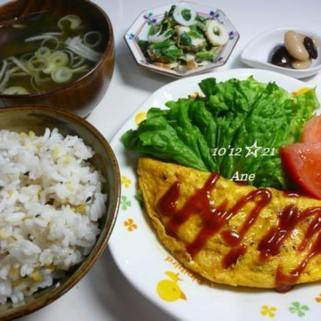 オムレツ＆辛子マヨ和え…お子さまご飯♪　＜お月さまも・・・