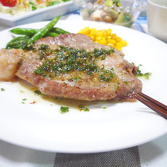 「簡単！豚ロースソテー＠パセリソース」献立（夕食・肉）
