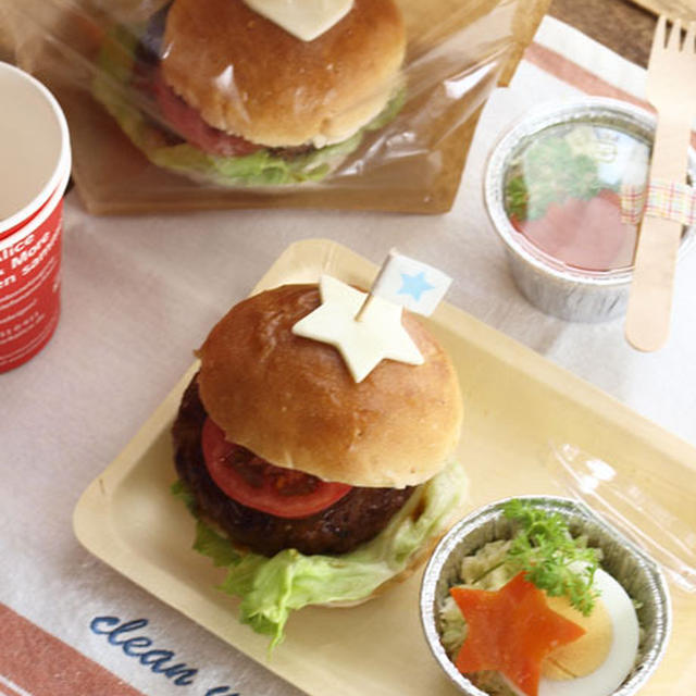 学研ママノート掲載レシピ♪♪親子遠足ペア弁当「ハンバーガー」