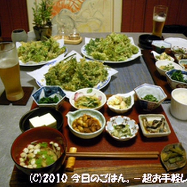 5/4の晩ごはん　山菜天ぷら三昧！と小鉢イロイロ♪♪