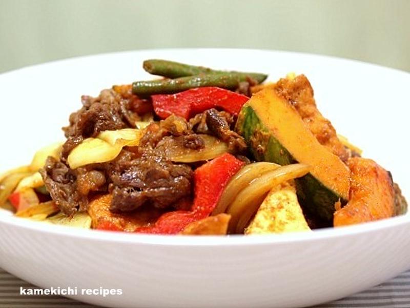 牛肉とかぼちゃのカレーソース炒め＆「こんにゃくとささみ肉の炒り焼き」