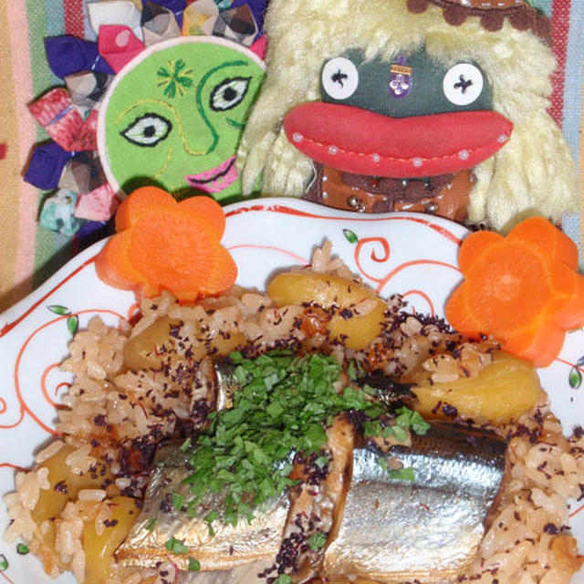秋刀魚と栗の炊き込みご飯＆白菜の柚子コショウサラダetc.（お家カフェ）