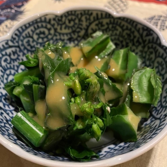 カイランと四角豆の辛子酢味噌