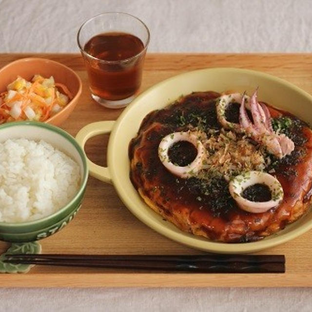 お好み焼き風イカ玉献立♪