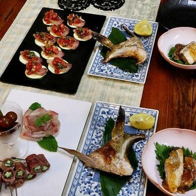 ◆カンパチのズッキーニサルサとカマ焼きのおうちごはん♪
