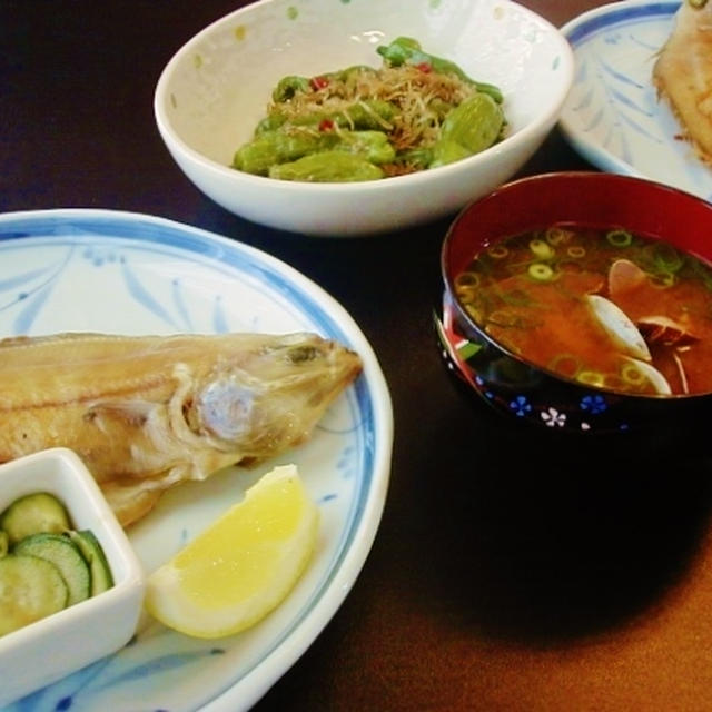 一夜干し鰈としし唐雑魚炒り煮など