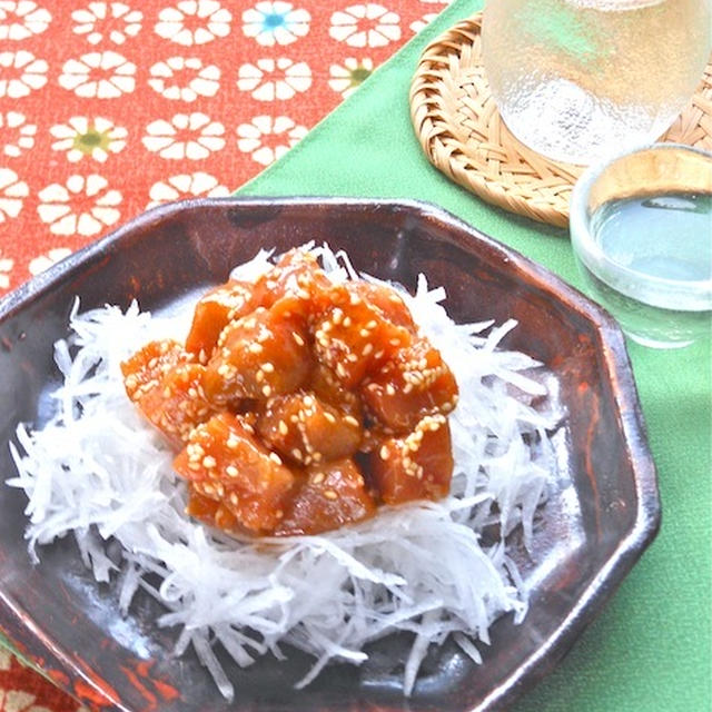 麻辣醤で簡単おつまみ2種！日本酒に合う〜まぐろの麻辣漬けとタコのピリ辛。