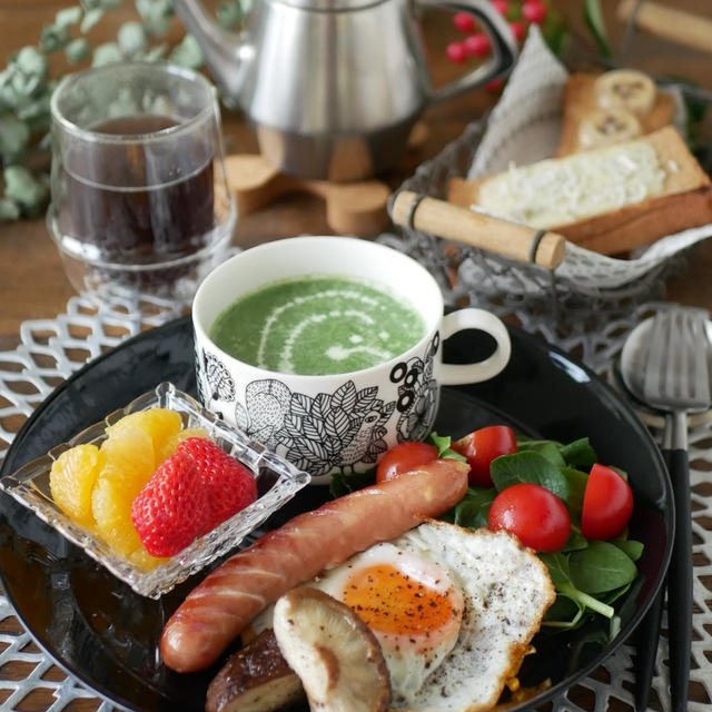 ほうれん草のポタージュでワンプレートブランチ