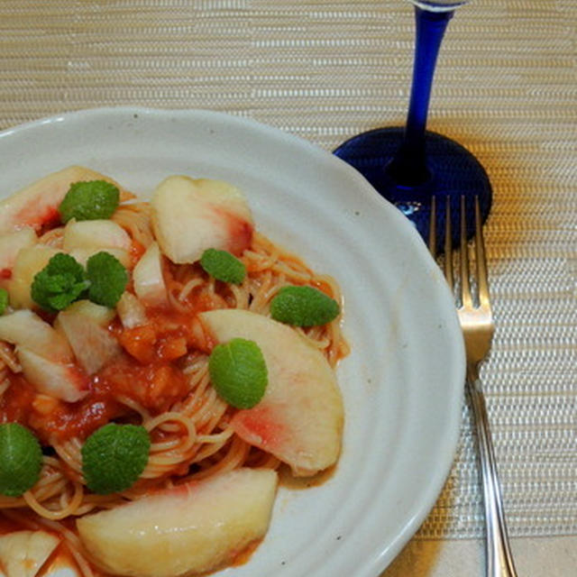 今年最後の桃の冷製パスタ♪