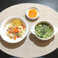 取り分けレシピ【幼児食】エビピラフ&青梗菜の卵スープ