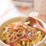 【朝パスタ】カリカリベーコンともちもちれんこんのパスタ