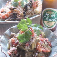 「タイ風焼きなすのサラダ」と今夜はタイ料理祭りでぃのお夕食