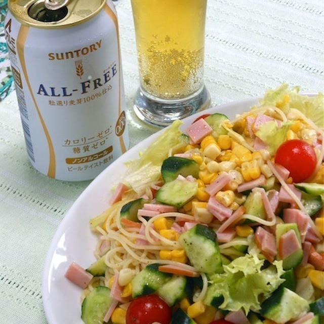 これビール？なうまみのオールフリーでスパイシーサラスパランチ。