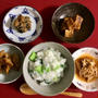 最初の教室は渋い色のおかず4つと中華粥