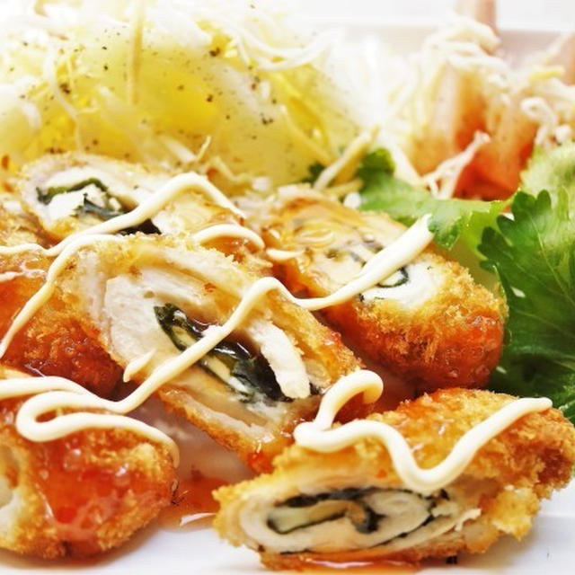 ■昼おかず【業務センター冷食（ささ身チーズフライ）＆ふりかけるチーズで簡単に＾＾】