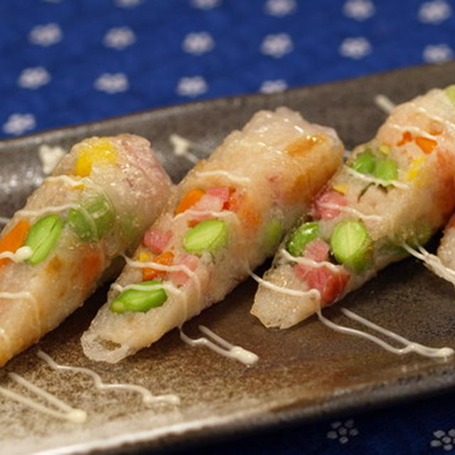 枝豆と蓮根餅の生春巻き焼き、揚げ　　　作り方とレシピ