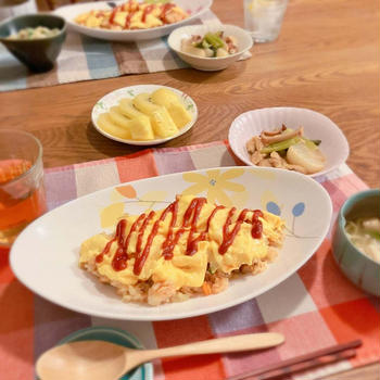 筋肉っていい！オムライスごはんで　晩ごはん